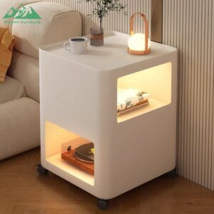 Bedside Table With An Open Storage Rack And A Circular Design